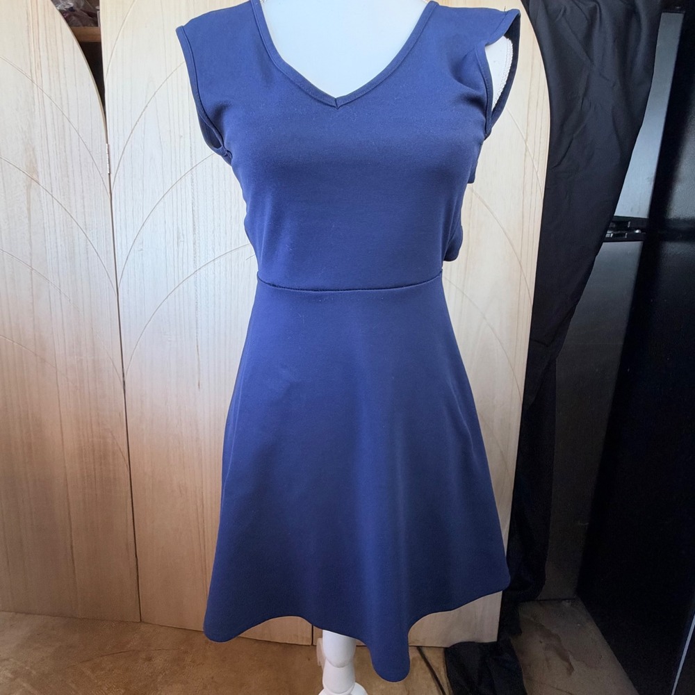 Charlotte Russe Skater Dress Womens Small Navy Blue Strappy Cage Back V-Neck Zip